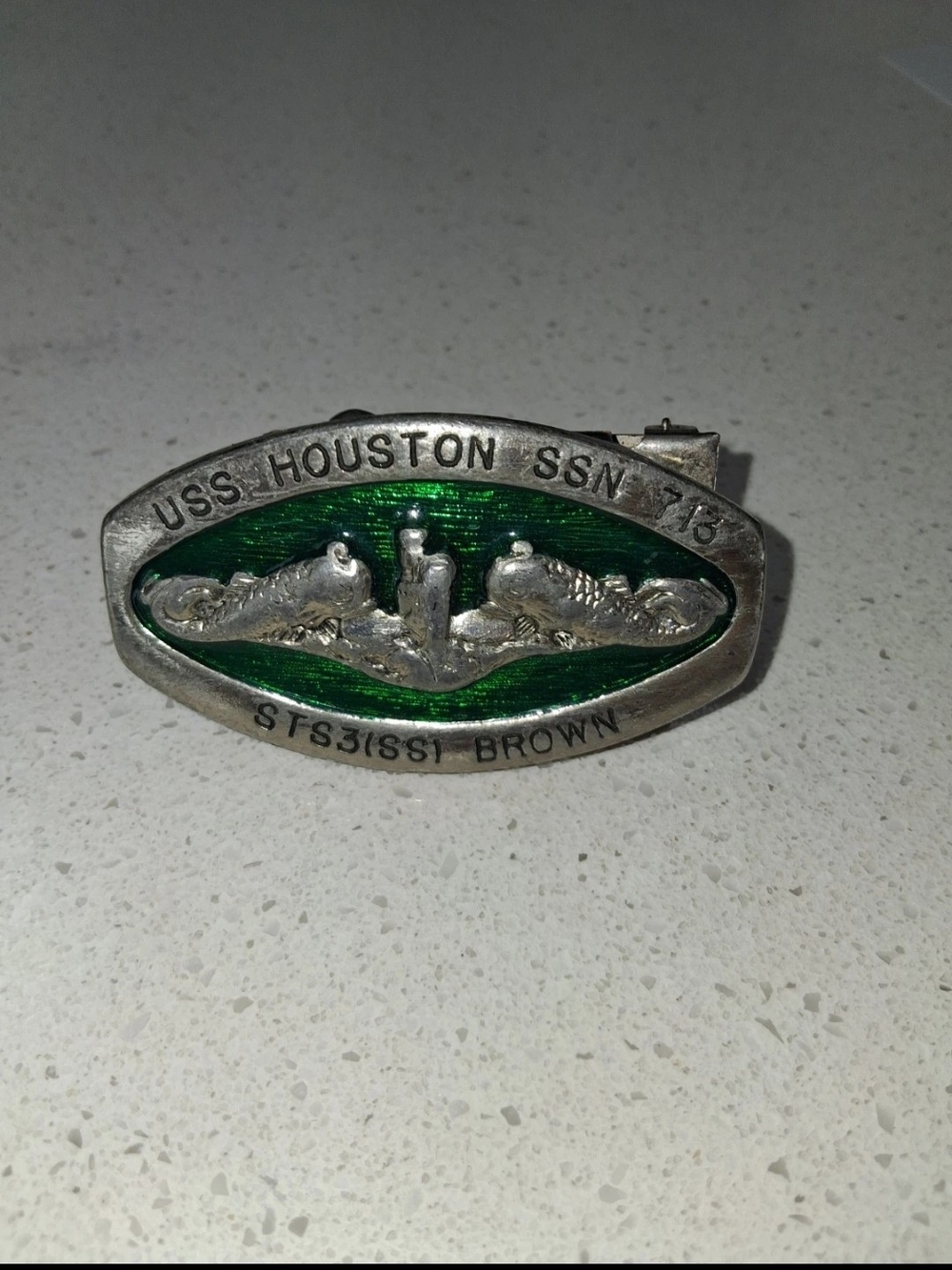Vintage USS Houston SSN-713 Personalized Military Pin - Green & Silver